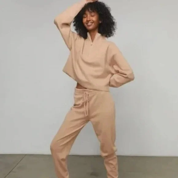 Lunya Cozy Cotton Silk Zip Pullover Sweater In Tranquil Tan Size XL New - Picture 2 of 13